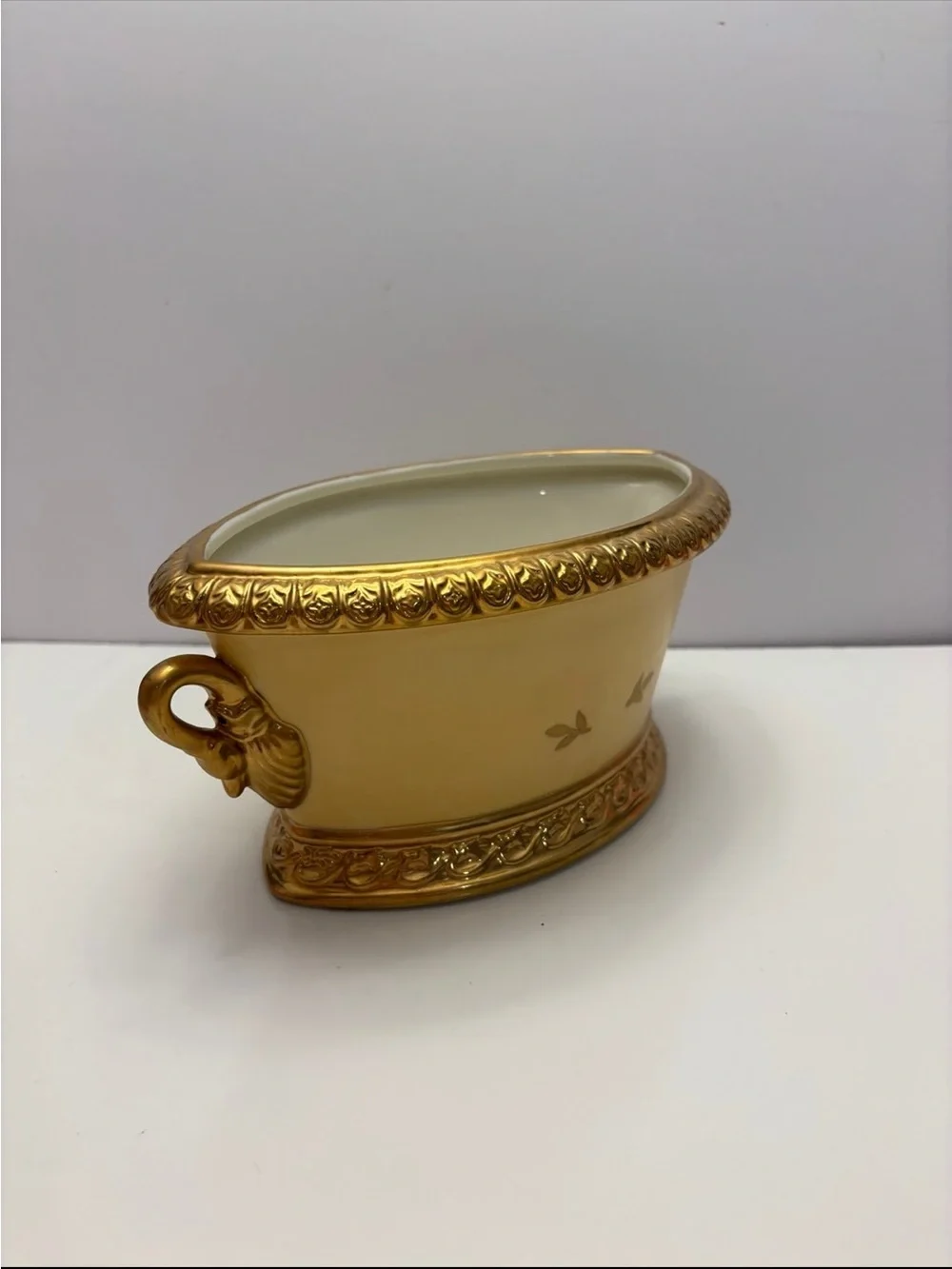 Vintage Paris royal yellow and golden color planter/vase decor